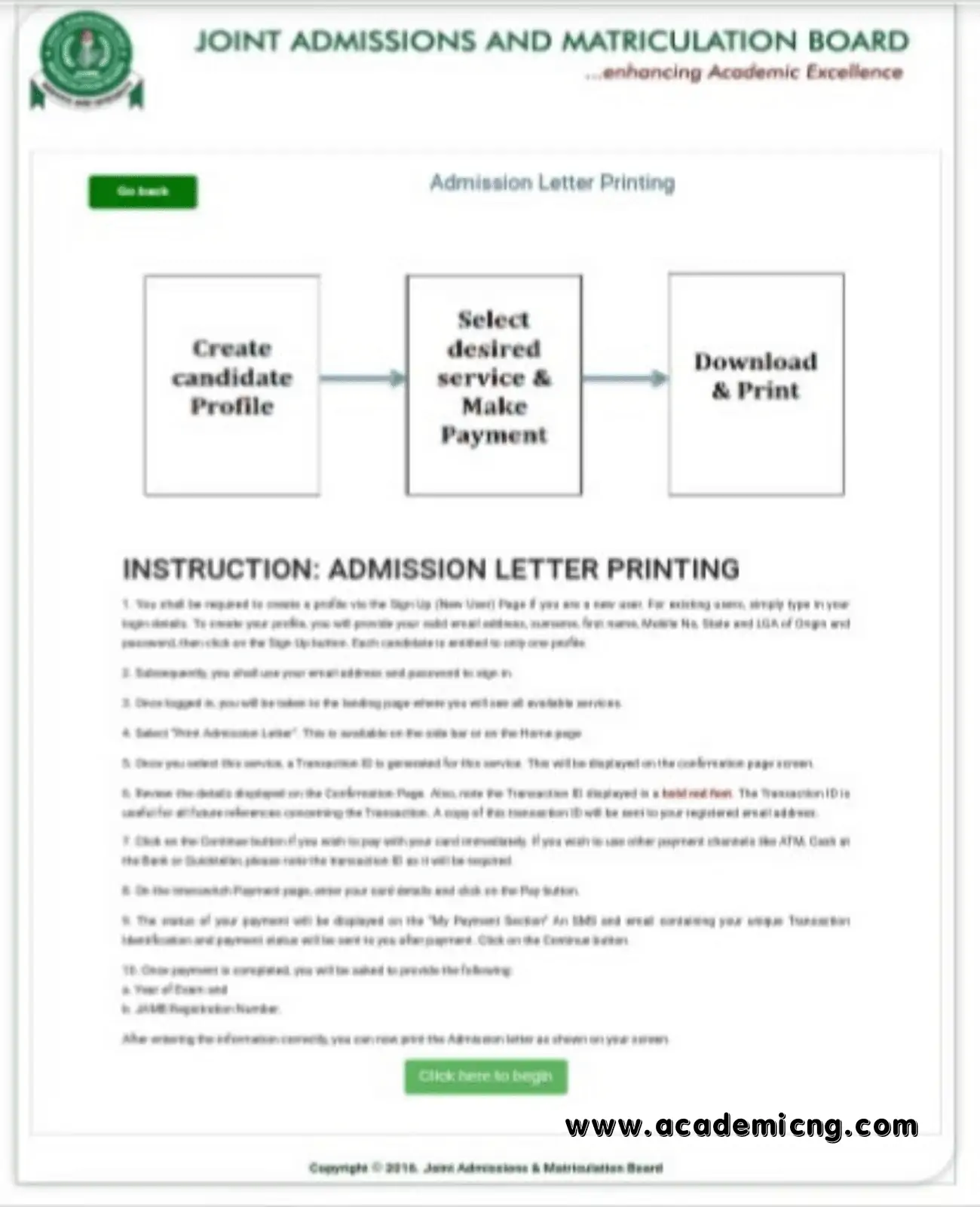 Jamb admission letter instructions