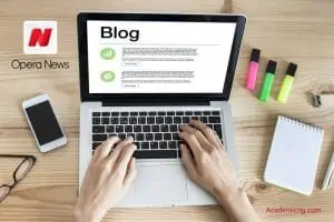 Blogging on laptop