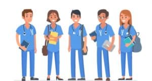 medical students in blue scrub