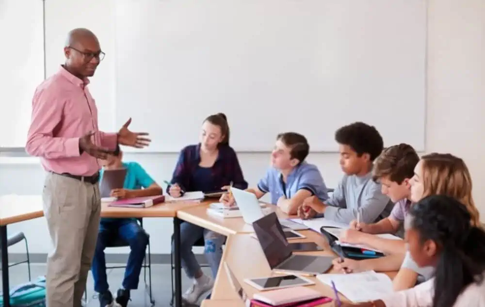 high school teacher in class