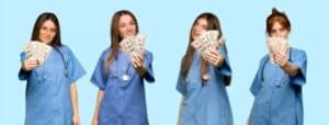group of nurses with money