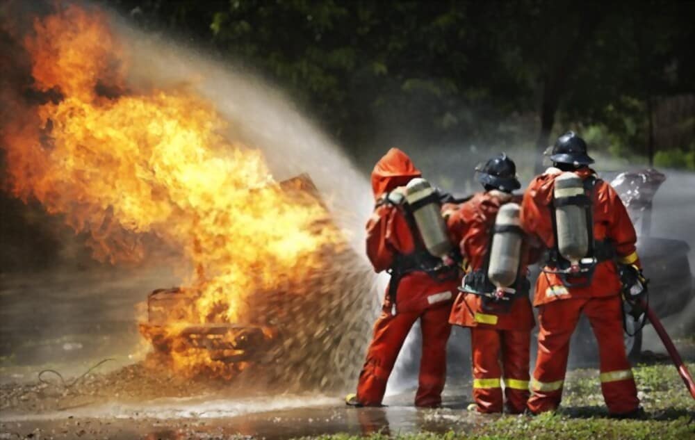 firefighters during training