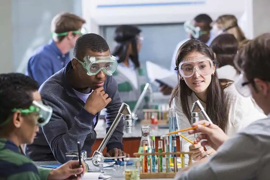 Science students in chemistry lab