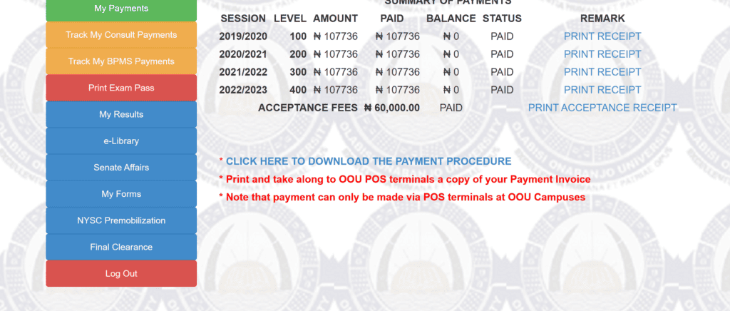 OOU payments portal