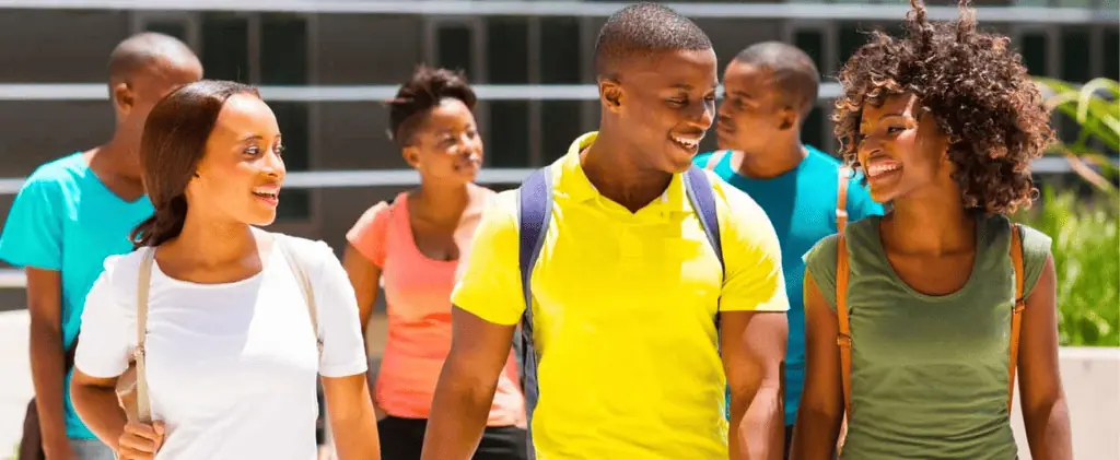 group of happy college students