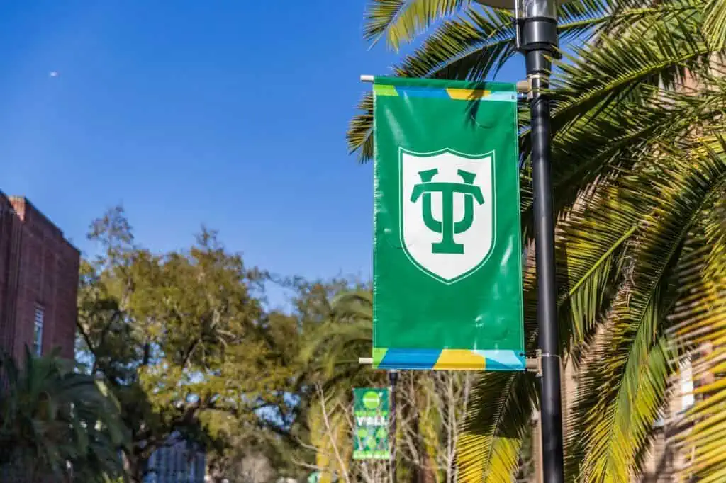 Tulane University logo on banners on campus